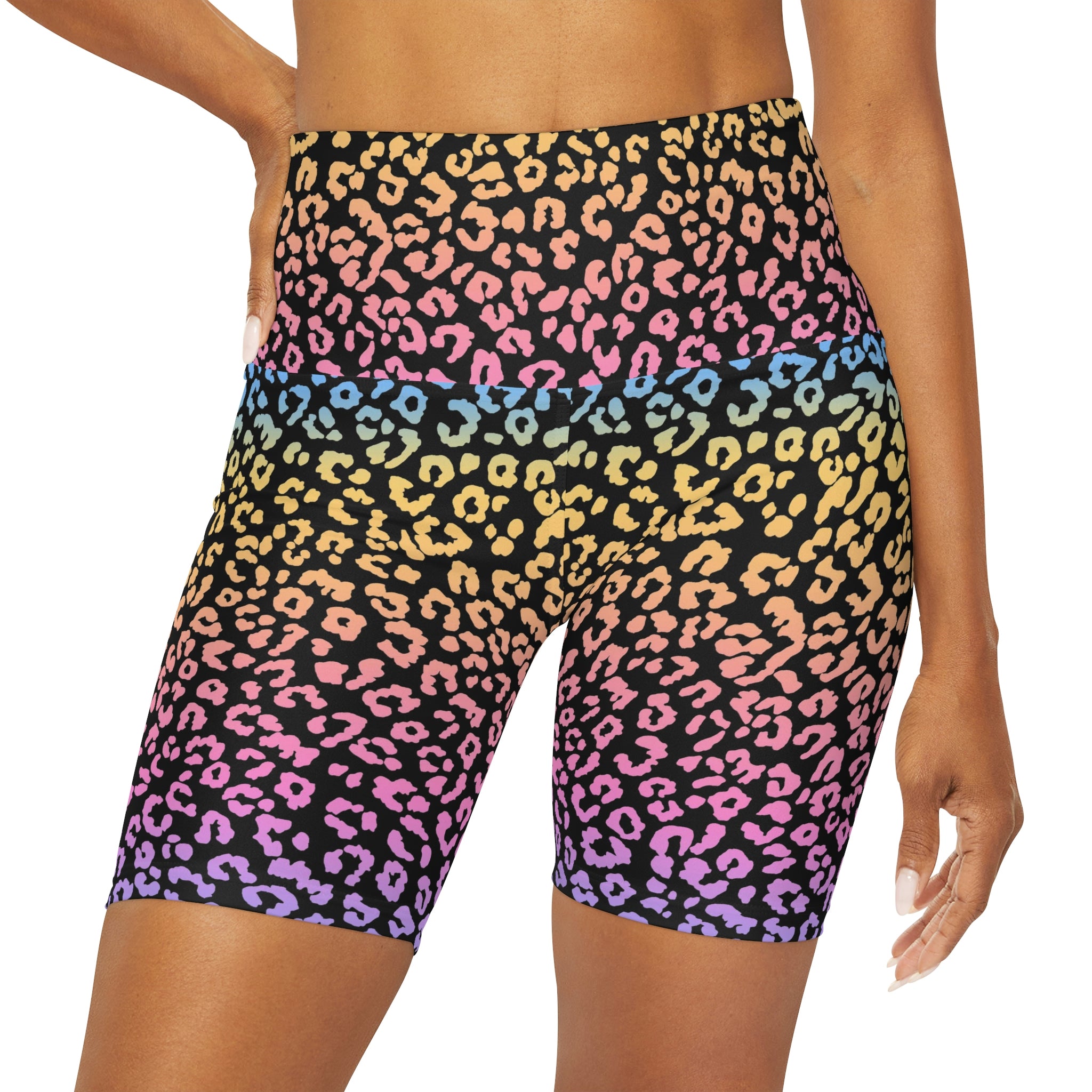 Rainbow Leopard Print Yoga Shorts